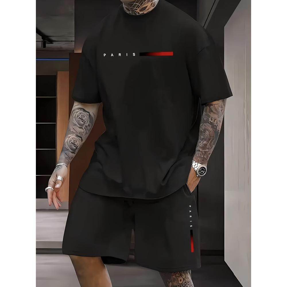 

Чоловічий домашній комплект преміум-якості, піжама з короткими рукавами, підходить для будь-якої пори року, шорти на гумці, які можна носити на вулиці. 3XL чорний