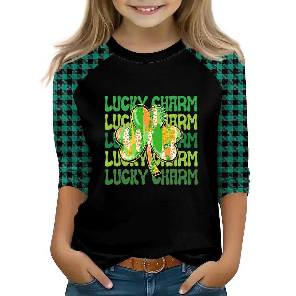 Oberteile für junge Mädchen von 4–16 Jahren, Rundhalsausschnitt, 3/4-Ärmel, T-Shirts, trendige Oberteile, Outfit-T-Shirts