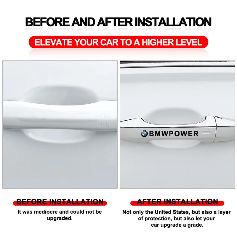 4Pcs Car Door Handle Stickers Tire Rear View Mirror Decals For BMW F30 F10 E90 F20 E46 E60 E70 E39 E36 E87 E28 X3 X4 X7 E92 E91