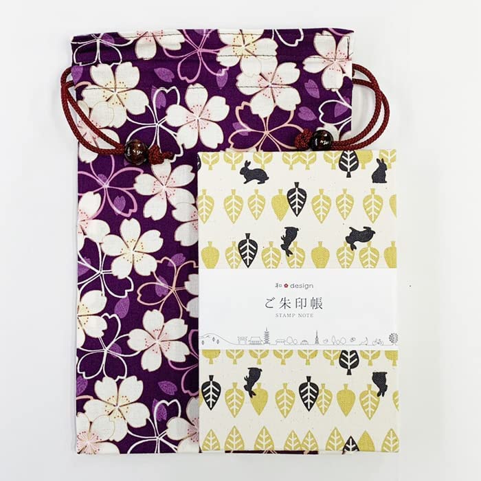 Made In Cotton Drawstring Bag for Goshuincho Stamp X Japanese Cat and Plate Navy Blue Kyosuke, Japan, (Temple Book), 26.5 18cm, Pattern, Design,