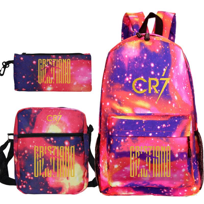 Football star Ronaldo Cr7 peripheral printing schoolbag pencil bag shoulder bag backpack three-piece set