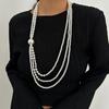 Temperament Baroque round bead long necklace, retro imitation pearl beaded multi-layer sweater chain