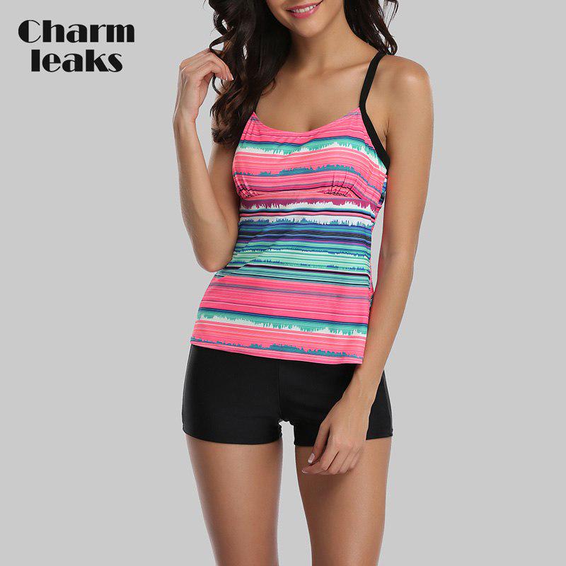 CHARMLEAKS Tankini Set Women Swimwear Leopard Swimsuits Backless Bathing Suit Beach Wear Bikini