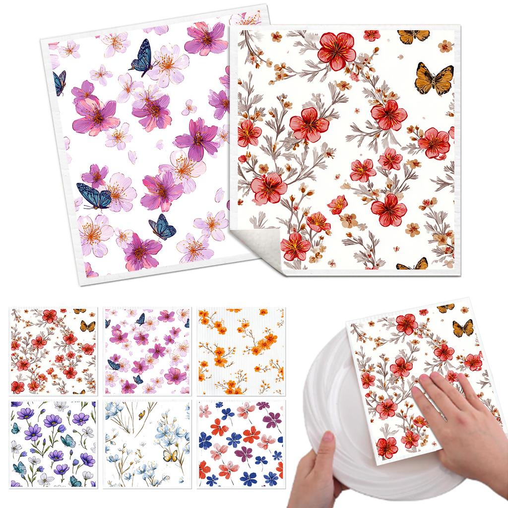 Cleaning Cloth Reusable Kitchen Dish Towels Eco-friendly Microfiber Colorful Floral Pattern Dishcloths Lint Free Washable Duster Rags Tea Towels