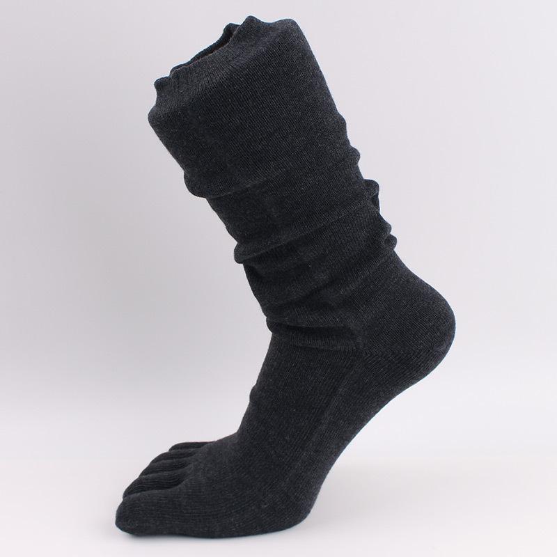 Long Man Thick Cotton Toe Socks Autumn Winter Warm 5 Finger Mid-Calf Japanese Style Solid Business Party Dress Loose Sloth Socks