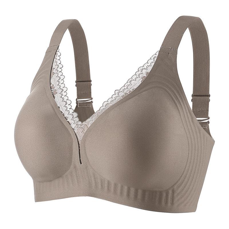 

Traceless Large Size Sexy Lace Jelly Strip Soft Support Underwear Lift Up Support Breasts Breast Breathable Anti-Sagging Bra 4xl [recommended 90-100kg 44/100bcd] кавовий