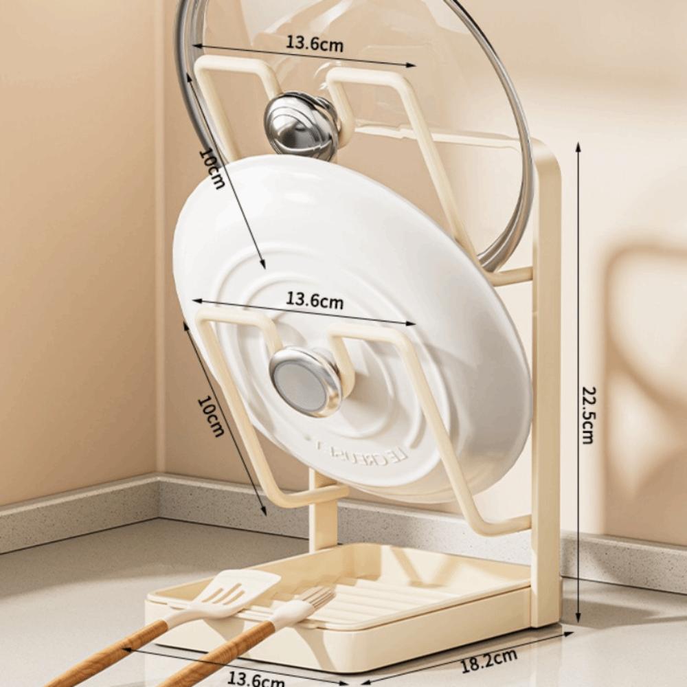 Multifunctional Kitchen Pot Lid Storage Rack with Removable Drip Tray Durable Kitchen Pot Lid Holder