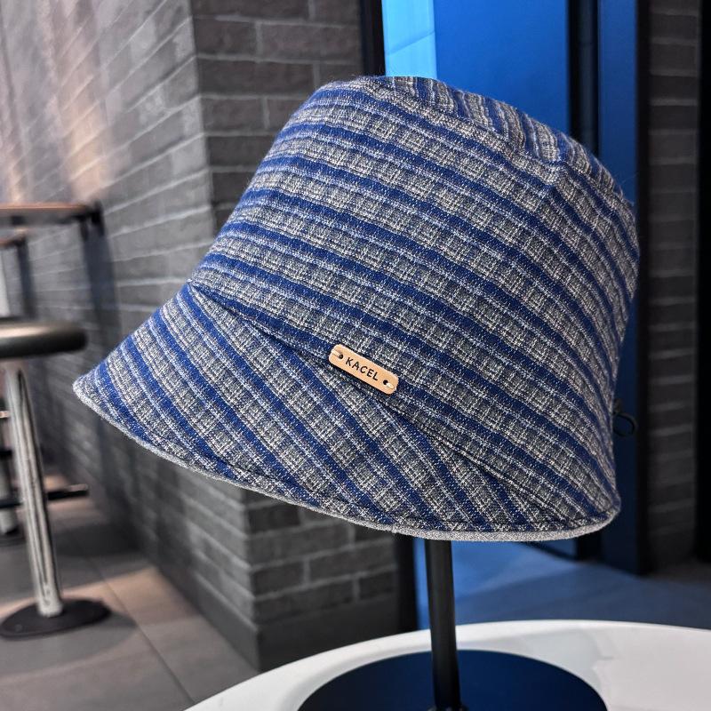 New retro plaid bucket hat autumn and winter face small fashion versatile basin hat British style sunshade sunscreen hat