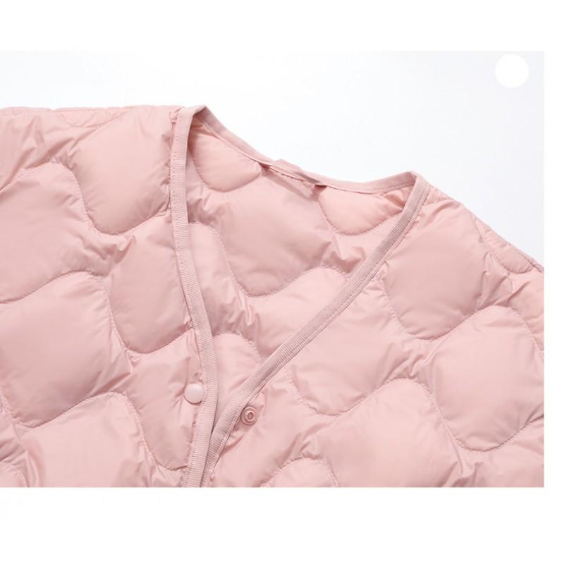 Womens Lightweight Short Down Jacket V-Neck Casual Winter Coat Thin Fill 50% Duck M-3XL
