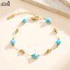 EFFIE QUEEN Stainless Steel 18k Gold Oval Turquoise Chain Bracelet Natural Jewelry for Women, Men Wedding Party Banqeut STMB04