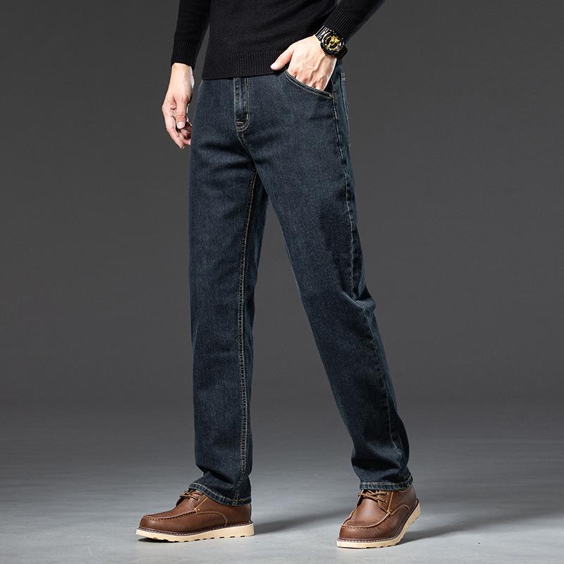 Men's Large Elastic Straight-Fit Casual Jeans - Xinjiang Cotton