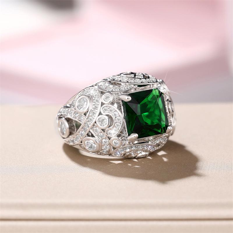 French Color Treasure High-End Emerald Ring, Niche Design Light Luxury Versatile Zircon Women'S Ring