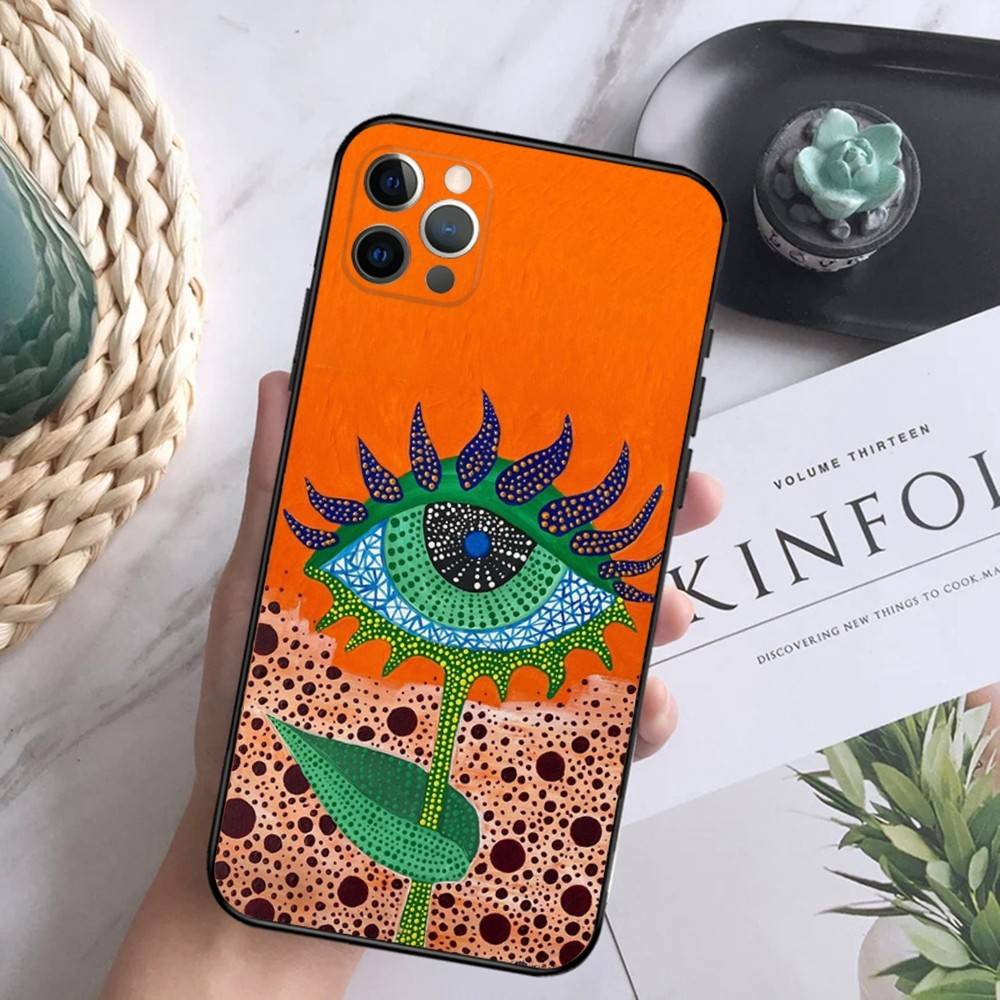 

Painting Yayoi Art Kusama Phone Case For iPhone 16,15,14,13,12 Mini 11 Pro XR,X,XS,MAX 7,8 Plus Silicone Cover Soft Black iPhone16plus