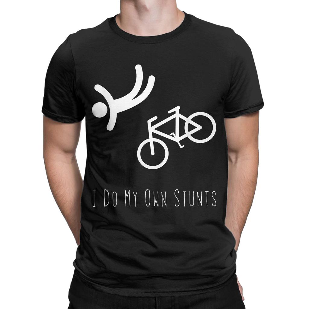 Bike Lover  I Do My Own Stunts Cycling Gift T Shirts Men Cotton Funny T-Shirts Crew Neck  Tee Shirt Short Sleeve Clothing