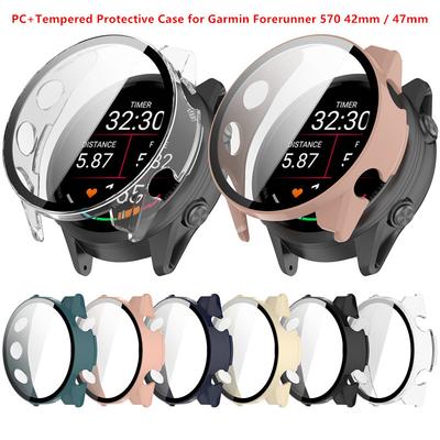 PC+Gehärtetes Schutzgehäuse Vollständige Abdeckung Kratzfest Displayschutz Ultra-HD Bumper Abdeckung Hülle für Garmin Forerunner 570 42mm 47mm