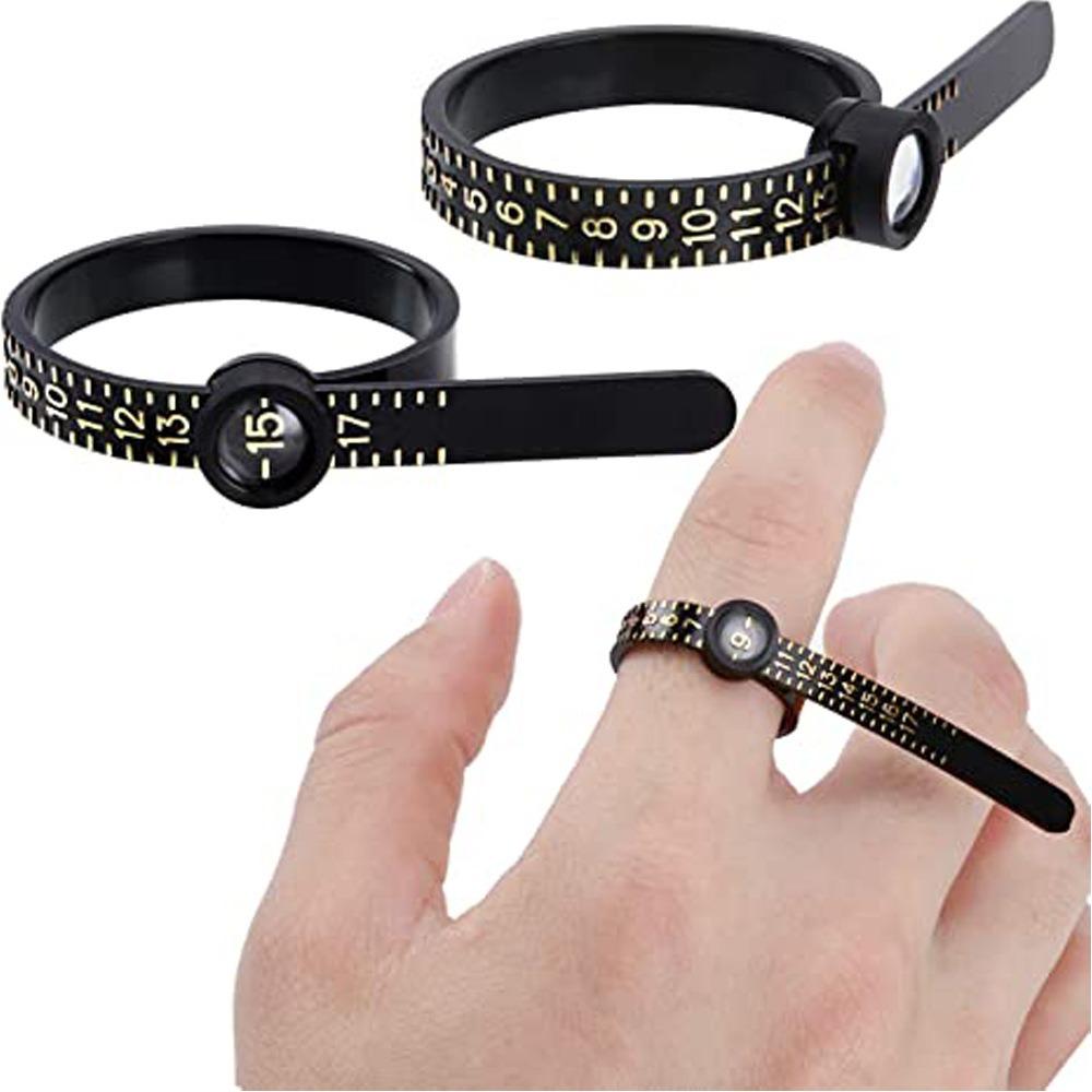 US/UK/EU/HK Size Ring Ruler Ring Measuring Tape Ring Measuring Tool Annular Coil Finger Size Filter with Magnifying Glass