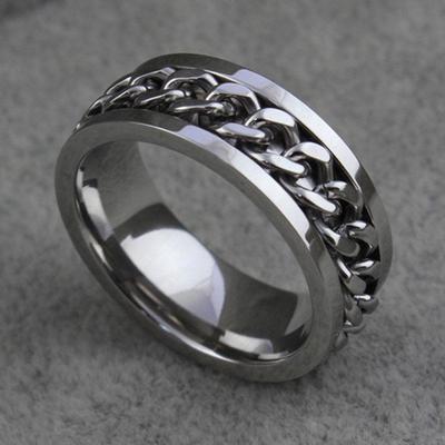 Punk Men's Women's Stainless Steel Chain Inlaid Finger Ring Jewelry Charm Gift Stainless Steel Ring