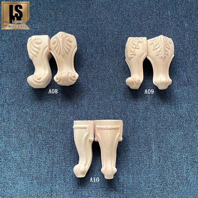 Dongyang Carved Solid Wood Floral Table Legs - European Style for Coffee Tables, Desks, and Dining Chairs.