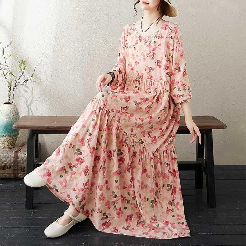 Round Neck Long Sleeve Loose Apparent Big Swing A-line Dress