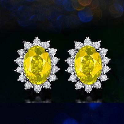 Sri Lanka Royal Synthetic Sapphire Earrings Women's Diamond Amethyst Colored Gemstone Princess Diana Flower Stud Earrings