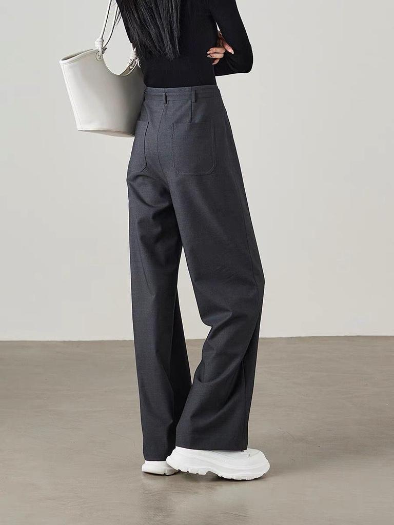 2026 Women's Black Cotton High-Waisted Wide-Leg Pants - Loose, Slimming, and Floor-Length for Spring and Autumn.