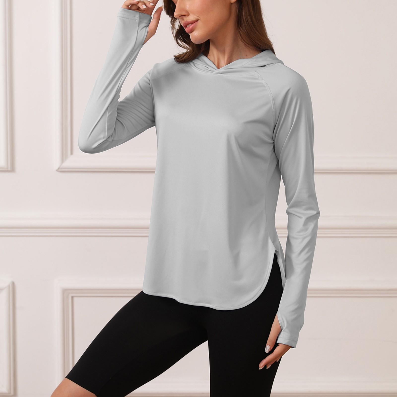 

Women s Color Sunscreen Hooded Split Thumb Button Sun Shirt Outdoor Hiking Mountaineering Clothing L