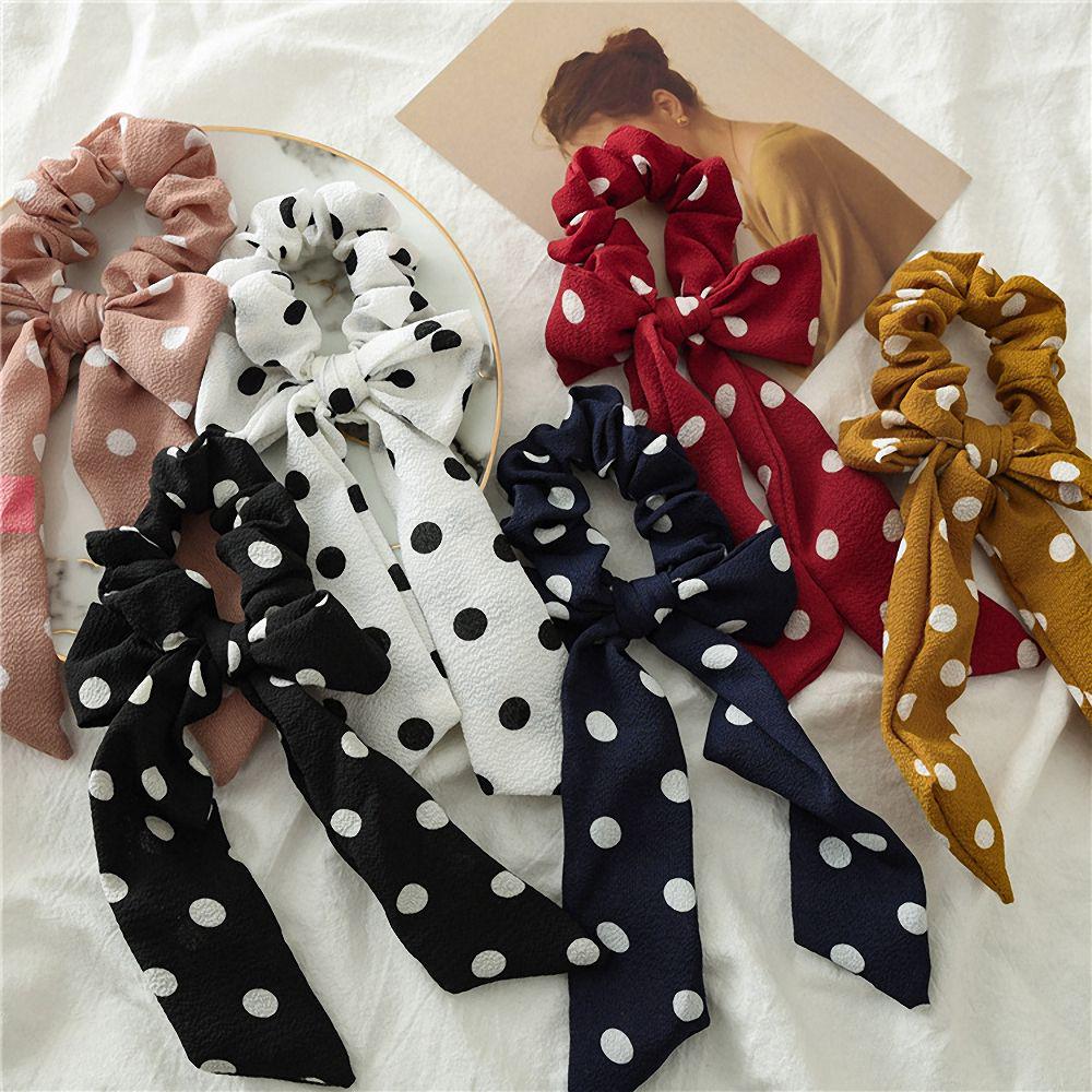 Details about / Women Streamers Scrunchies Polka Dot Floral Print Elastic Bow Hair Rope DIY Ties
