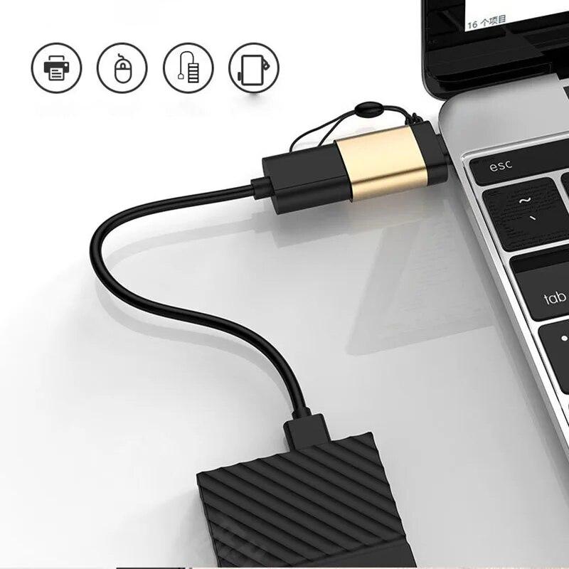 Fekete arany védhető USB 3.0 Type-C OTG Adapter Type C USB C dugasz-alj átalakító függő kötélgyűrűvel USBC csatlakozóhoz