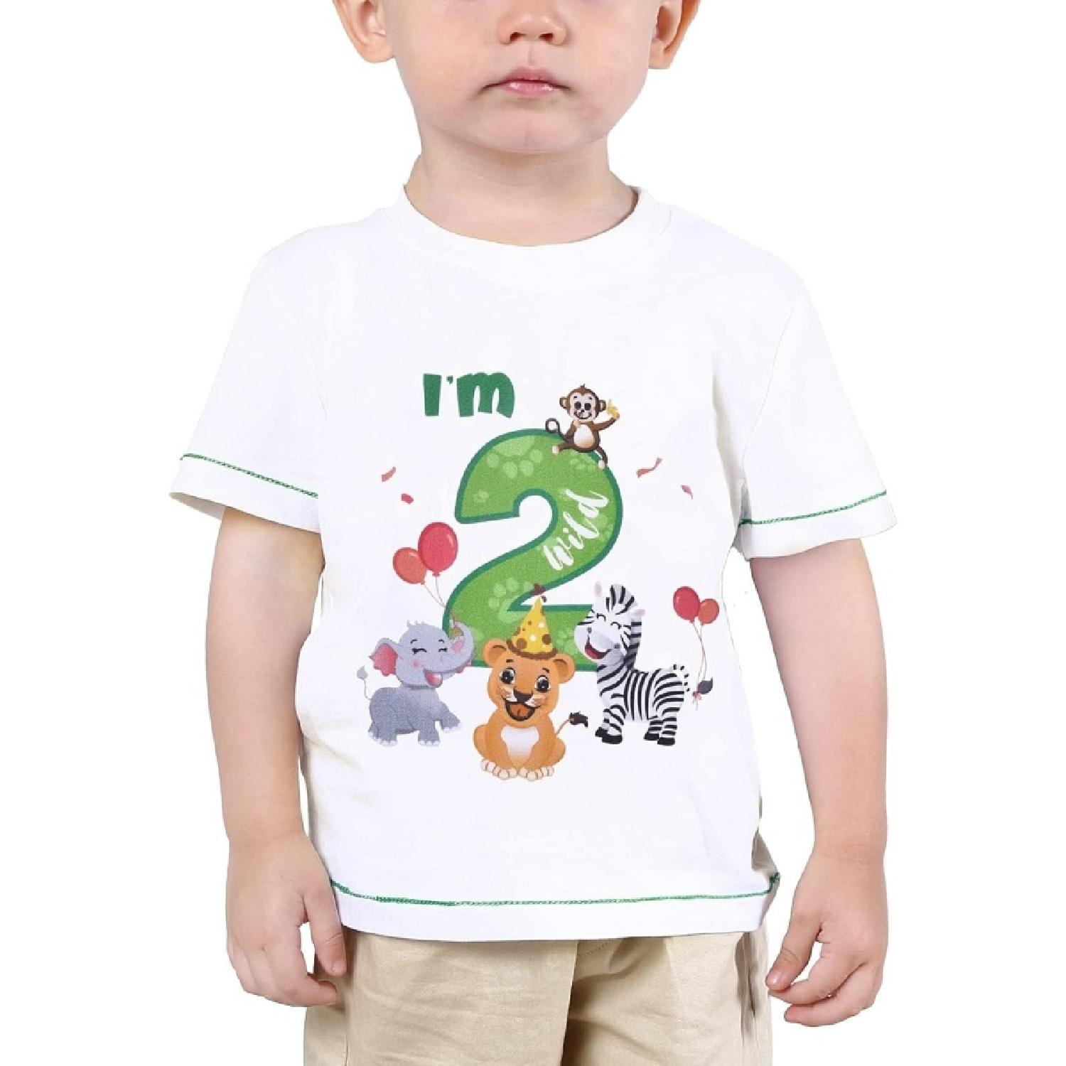 Baby Boy 2nd Birthday T-Shirt - I’m Two Wild 2 Jungle Animals Birthday Top Tee S