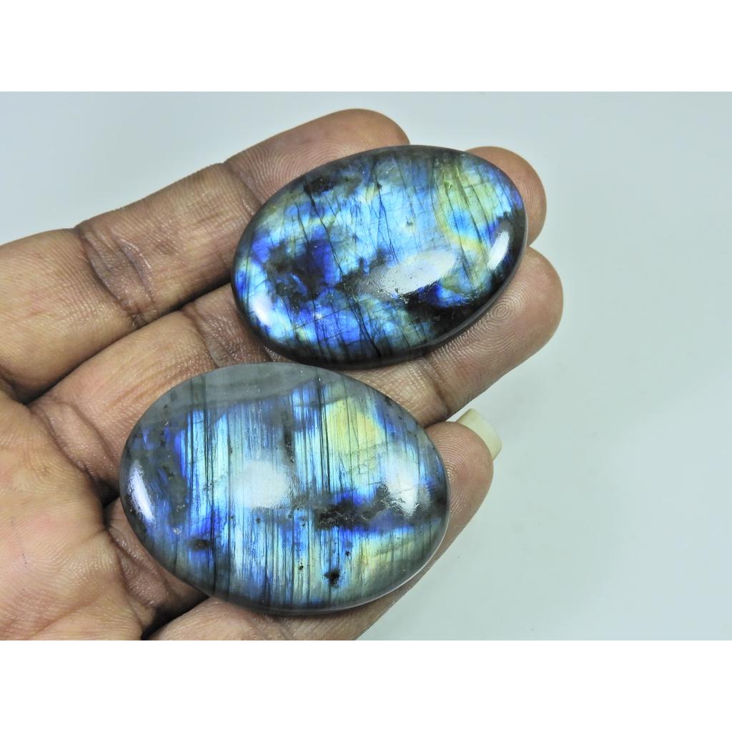 42-43 MM Natural Labradorite Multi Oval Cabochon Loose Gemstone 2 Pcs Lot D-193