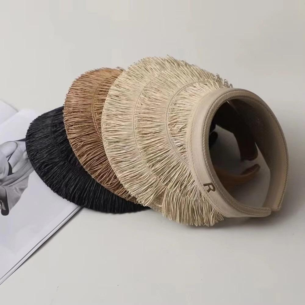 Fashion Tassel Design Straw Hats UV Protection Straw Braid Sunshade Cap Wide Brim Beach Sunhat Summer Outdoor Activities Use