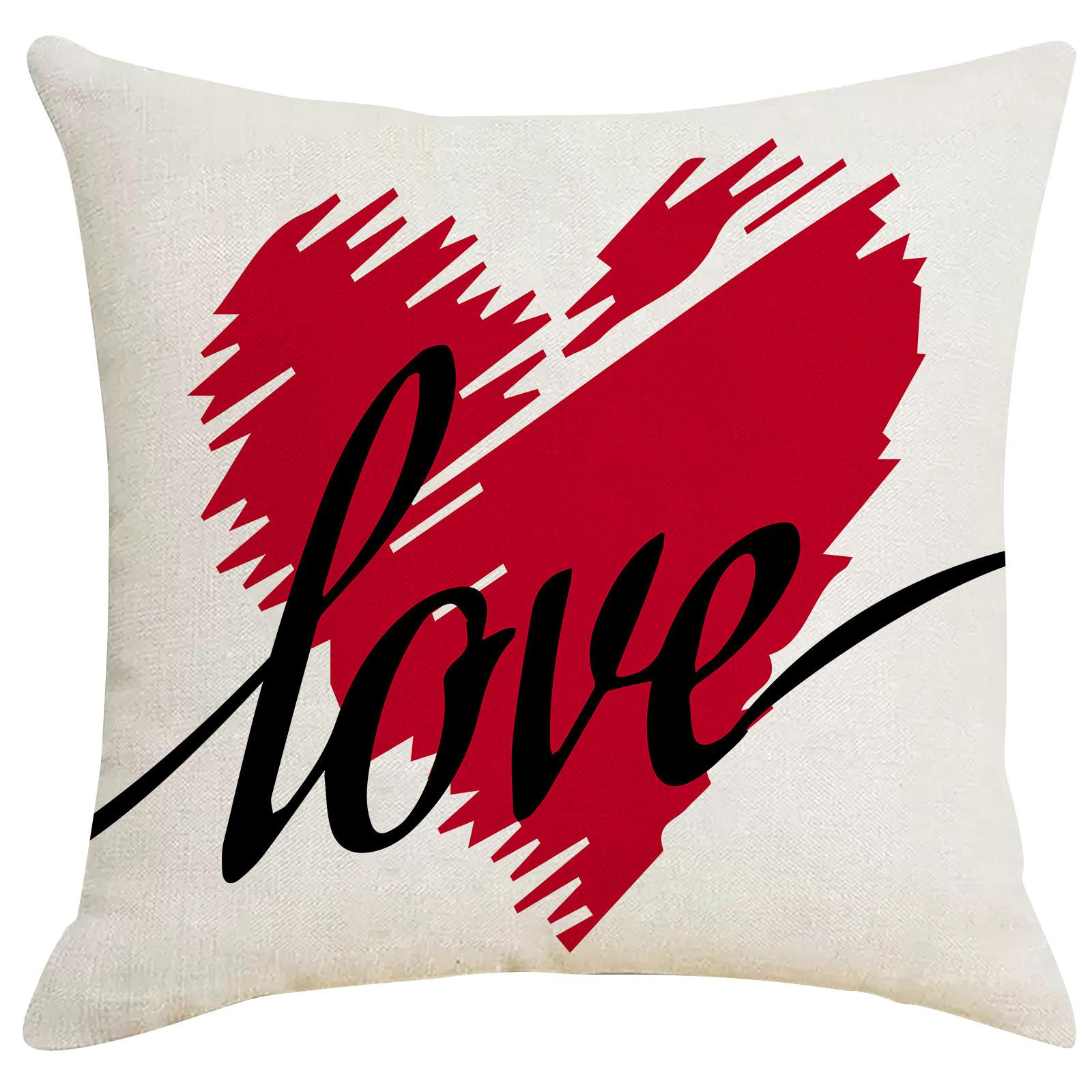 Valentine s Day Throwing Pillow Cover Red Love Letter Linen Print Cushion Cover Sofa  Pillow Cover
