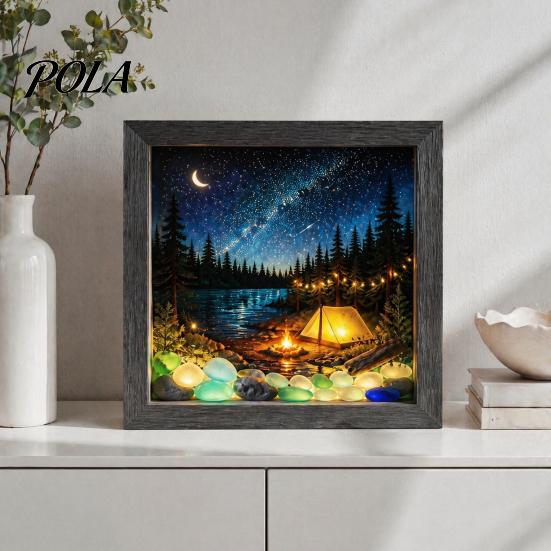 Soft Non-dazzling Night Light LED Photo Frame, Up Picture Wooden with 3D Surround Wall Decor Scenic Art Print, Ambient Lighting for Bedroom