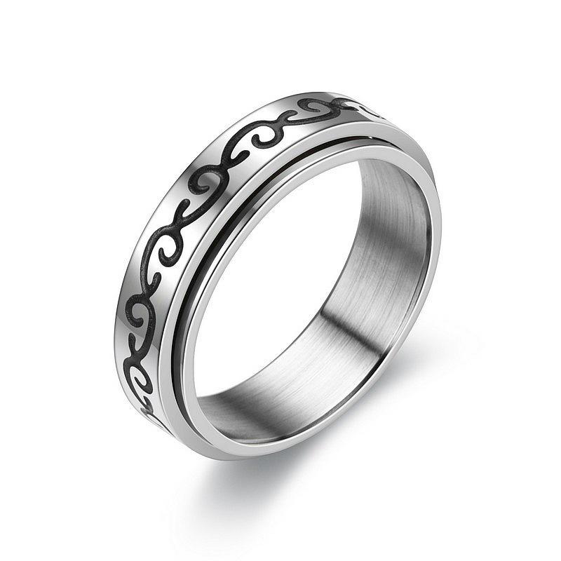 European & American Titanium Steel Moon & Star Rotating Couple Ring Set