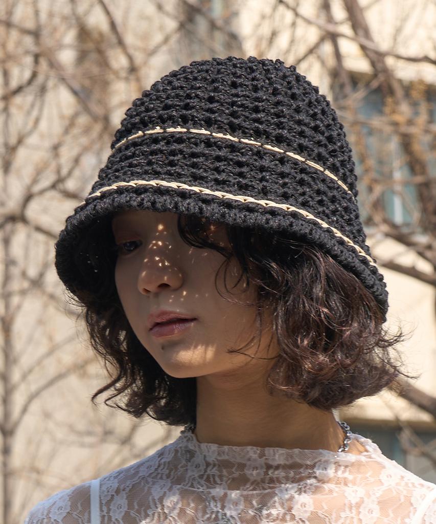 THE GREEN LAB Summer Crochet Knit Bucket Hat [Black]