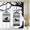 Nordic Minimalist Art Printing Shower Curtain, Waterproof Fabric Flower And Leaf Bird Pattern Bathroom Curtain For Bathtub Decor