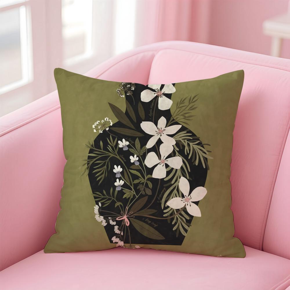 Vintage vase print Cushion Cover Linen Pillowcase Cover Soft Decor for Sofa Home Room