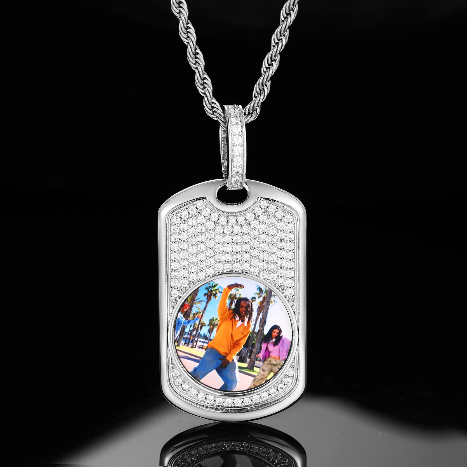 European American Custom Photo Hip Hop Pendant Necklace with Zircon