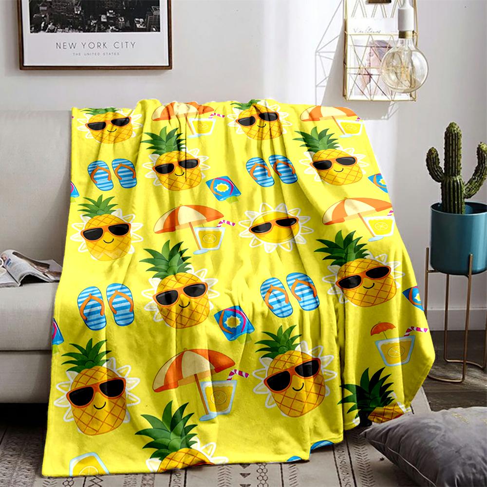 Summer Vibes Pineapple Cartoon Pattern blanket for Bedroom Decor blanket, suitable for use in the bedroom, living room, on the sofa