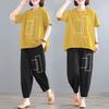 Female Summer Casual Sports Suit Round Neck Loose Short-sleeved Top + Pants Two-piece Set