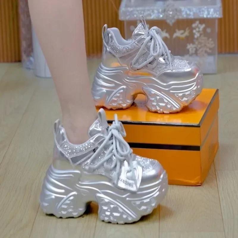 7CM Women Casual Platform Sneakers High Heels New Spring Sports Vulcanized Shoes Bling Trainers Chunky Sneakers Zapatos Mujer