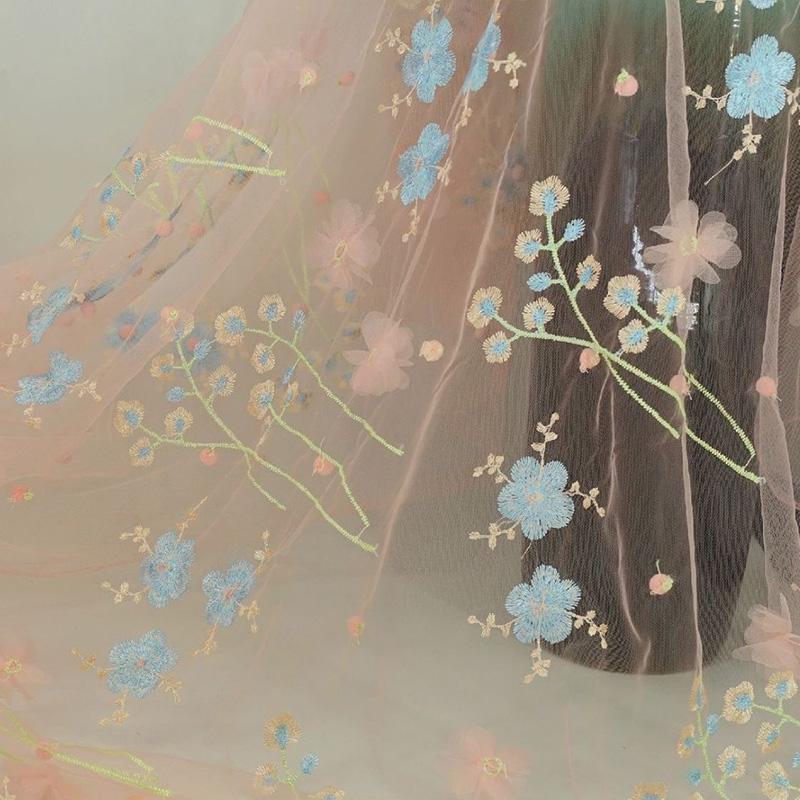1 Yard 3D Petal Flower Embroidery Lace Fabric Soft Mesh Tulle Floral Fabric For Diy Wedding Dress Clothes Photography Props
