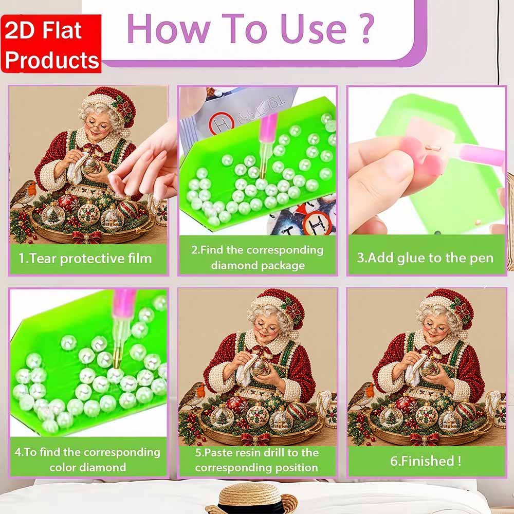 DIY Mrs. Claus Christmas Pearl Diamond Painting Art Kit with Frame. Home Wall Decor Craft Kit. Wall Decoration Gift