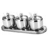 Stainless Steel Seasoning Jar Kitchen Salt Canister Multifunction Spice Storage Pot Container (3 Jars with Base)