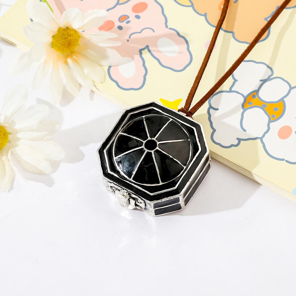 Pirates of the Caribbean Compass Necklace for Men, Vintage Locket, Jack Pendants, Rope, Long Black Porcelain-Coated, Costume Necklace