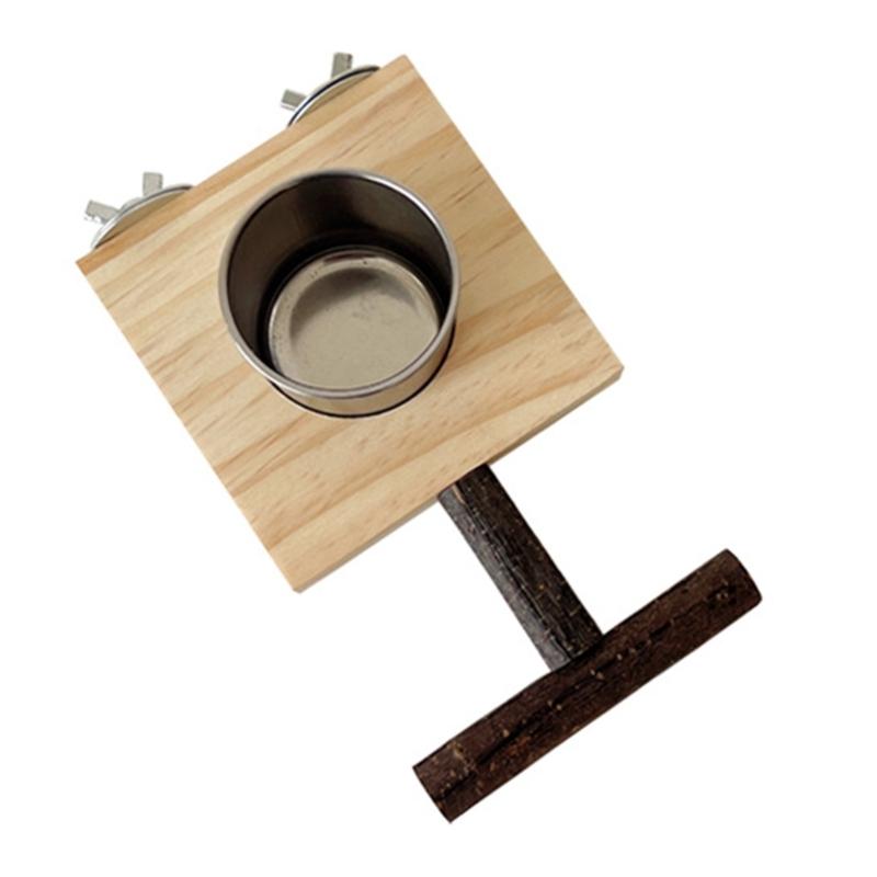Wood Bird Standing Perch Birdcage Feeder Bowl Parrots Cage Entertainment Parrots Stand Perch Food Water Feeding Bowl