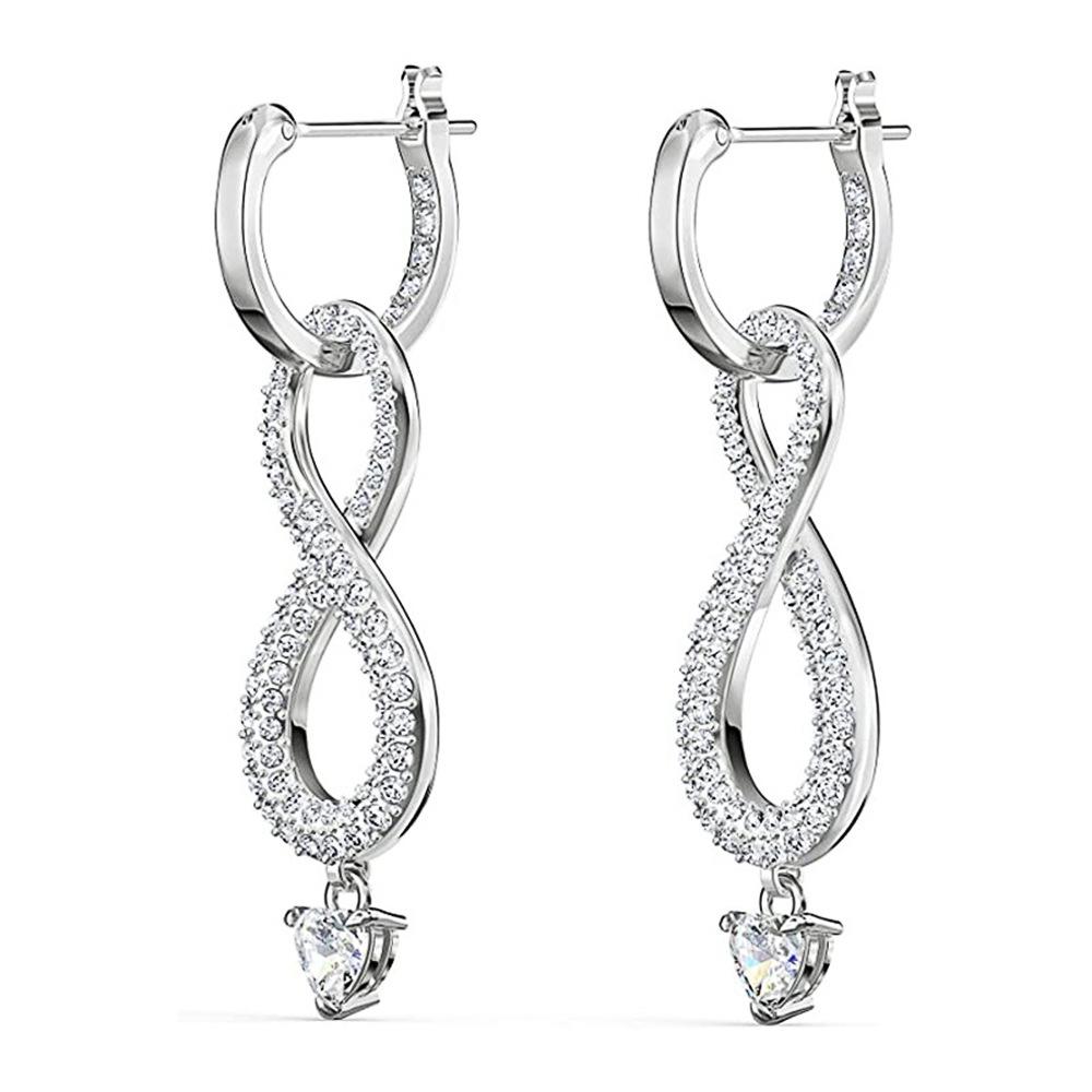 Twisted Infinity Figure 8 Shape Hoop Earrings Full Round Zircon with Dangle Heart Cubic Zirconia Silver Tone Daily Banquet Ladies Accessories