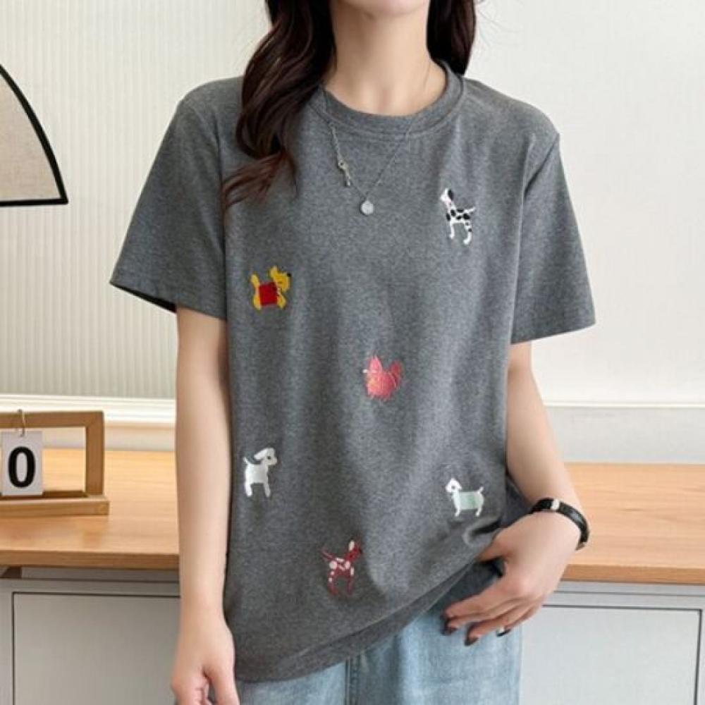 Navava Women Animal Embroidered PoinT ShorT Sleeve T shirT nT2658