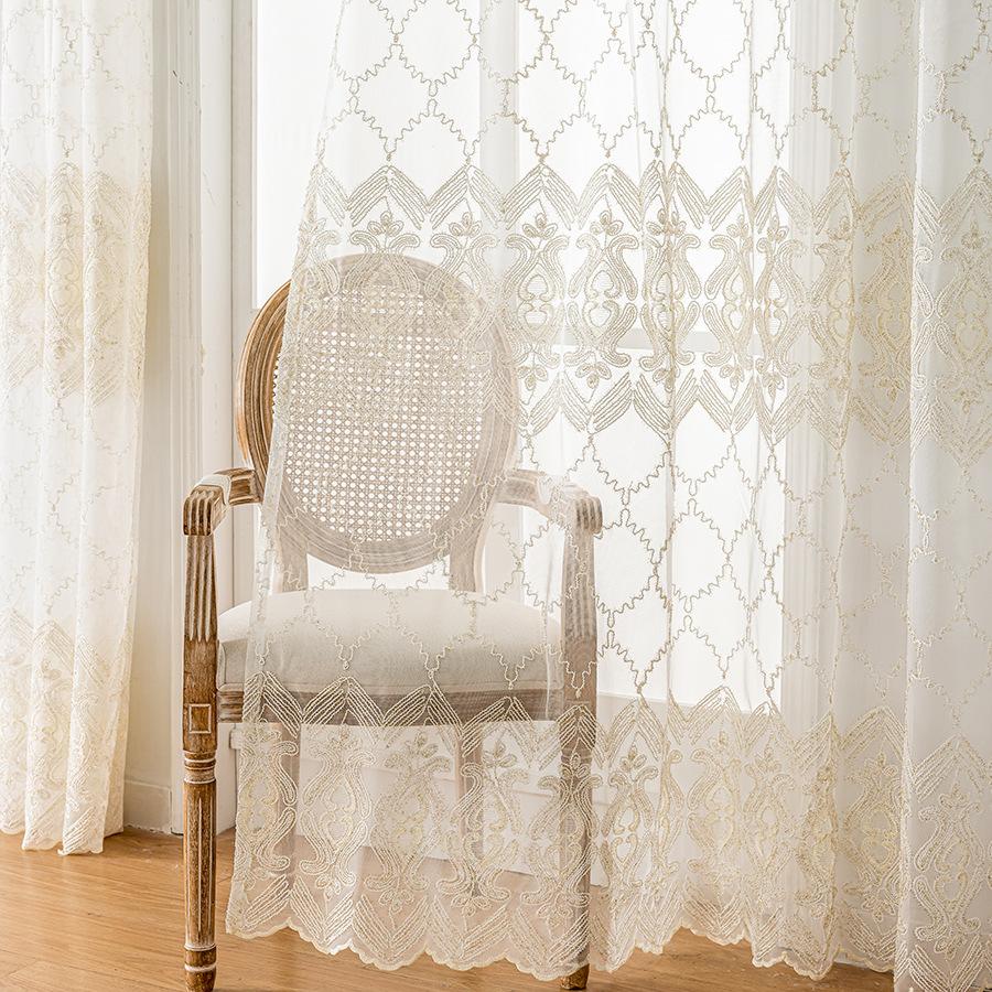 Fenstergitter Stickerei Gaze Vorhang Wohnzimmer Schlafzimmer Balkon Lichtdurchlässigkeit Fertiger Vorhang Europäisch Modern Schlichtheit
