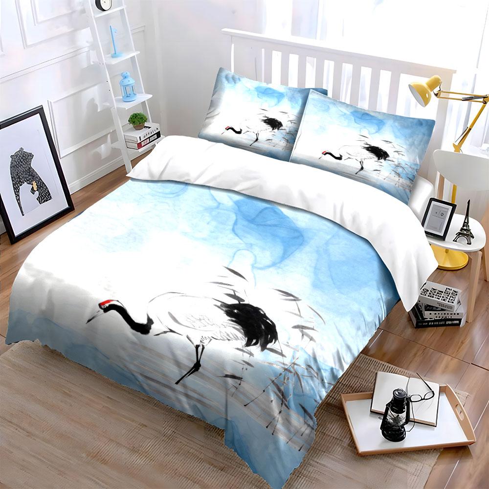 Crane Themed Decor Art Set Soft Comfortable Duvet Cover Bedding Set Included 1*Duvet Cover & 2*Pillowcases, Gift